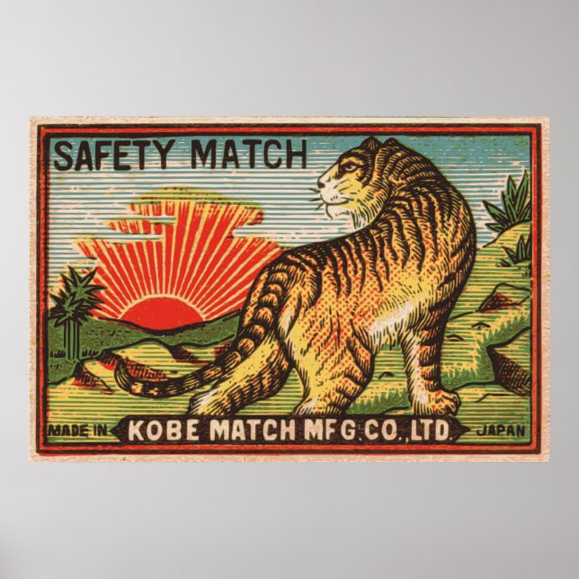 Póster Rótulo Vintage Safety Match - Tigre (Frente)