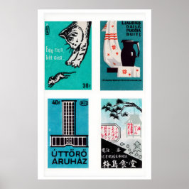 Poster Rótulos de Caixa de Fósforos em Grid Turquesa e Pr