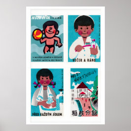 Poster Rótulos de Caixa de Fósforos em Tom de Turquesa e
