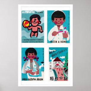 Poster Rótulos de Caixa de Fósforos em Tom de Turquesa e 