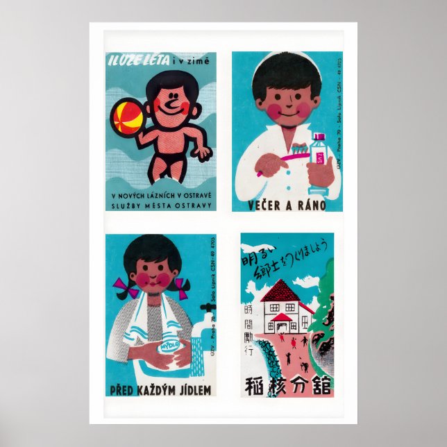 Poster Rótulos de Caixa de Fósforos em Tom de Turquesa e  (Frente)