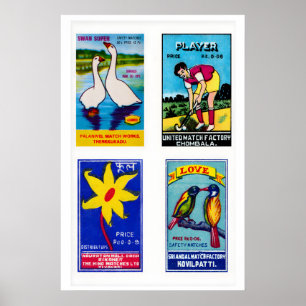 Poster Rótulos de Caixa de Fósforos Indiana Azul em Grid,