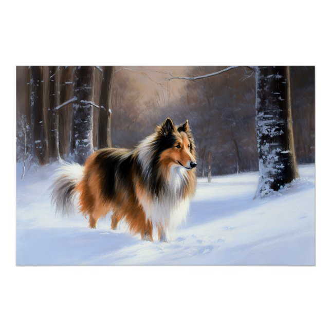 Póster Rough Collie Deixe Nevar Natal (Frente)