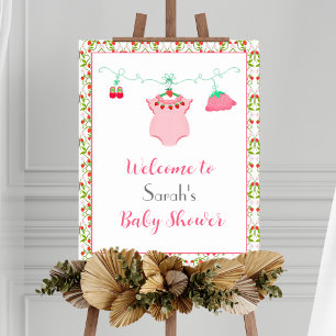 Poster Roupa de Bebê de Morango Com Placas de Boas Vindas