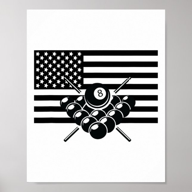 Poster Roupa de Bilhares de Bandeira Americanos - Bilhare (Frente)