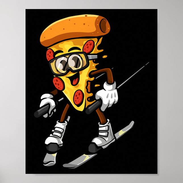 Poster Roupa de Instrutor de Esqui de Pizza Engraçada Com (Frente)