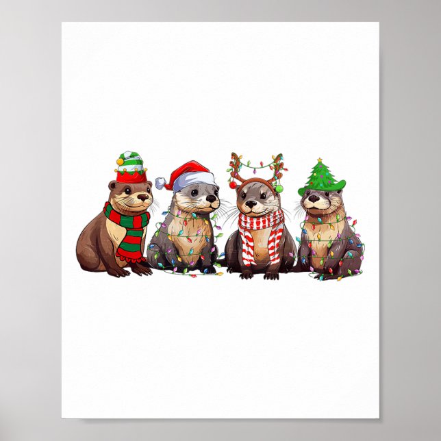 Poster Roupa de Natal de Lontra Fofa, Pijama de Natal Div (Frente)