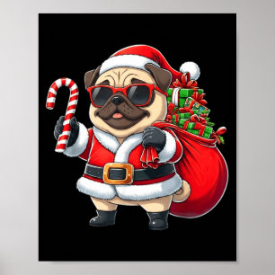Poster Roupa de Natal de Papai Noel Engraçada para Pug Na