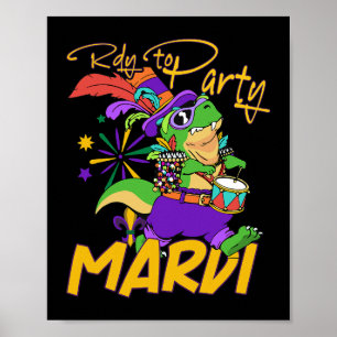 Poster roupa de trex dinossaur Mardi gras para crianças c