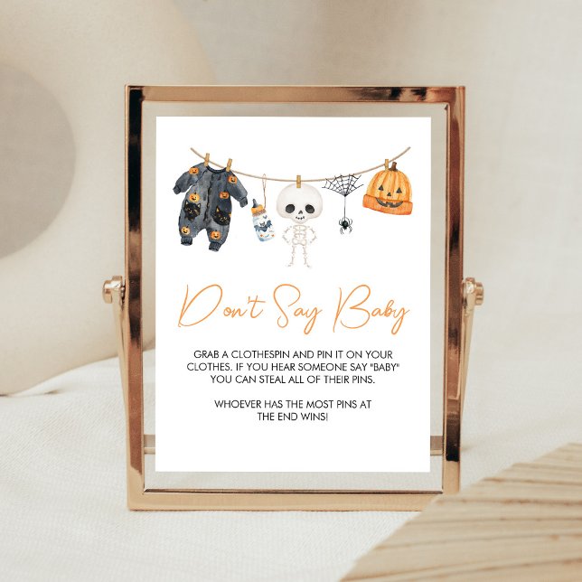 Poster Roupa de Varal Little Boo Não Diga Sinal de Bebê (Ghost Clothesline Baby Shower Don't Say Baby Sign)