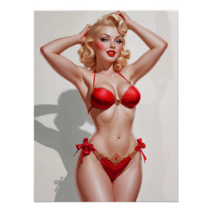 Póster Roupa Vermelha Loura Pin-Up