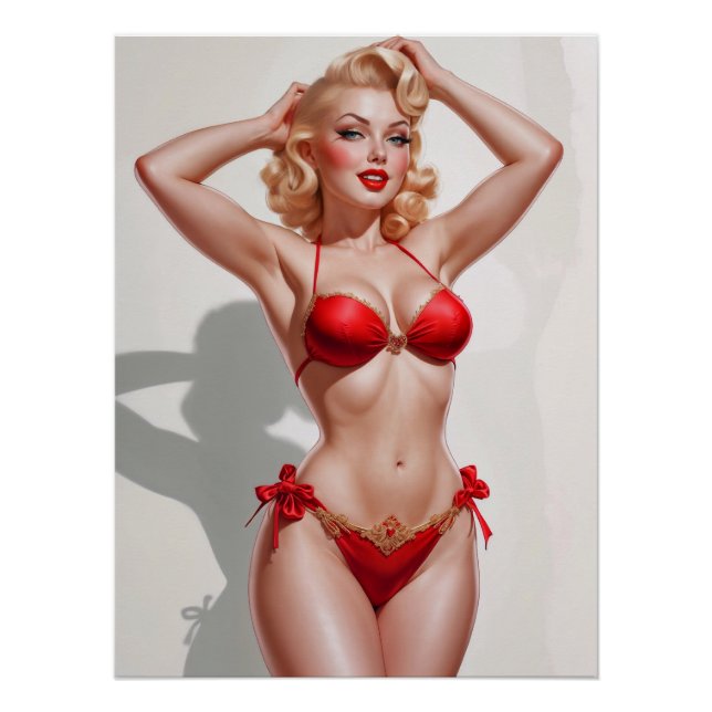 Póster Roupa Vermelha Loura Pin-Up (Frente)