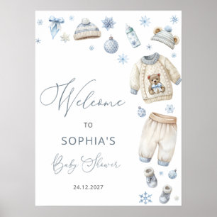 Poster Roupas de Inverno Bem-vindo ao Chá de Bebê Menino