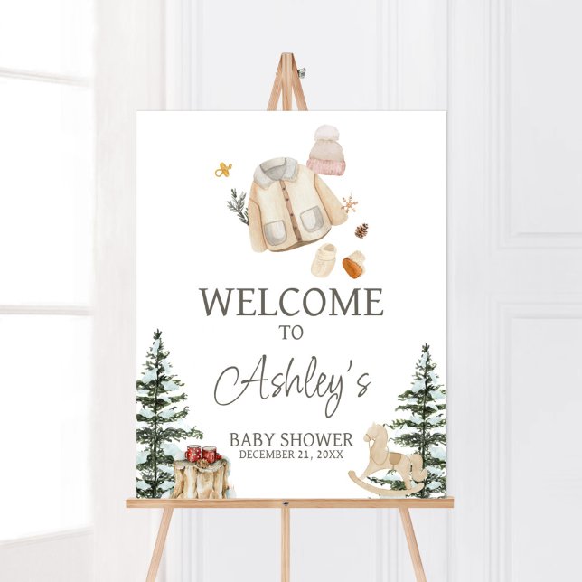 Poster Roupas de inverno, é frio fora de boas-vindas (Merry Little Winter Baby Clothes Baby Shower Welcome Sign)