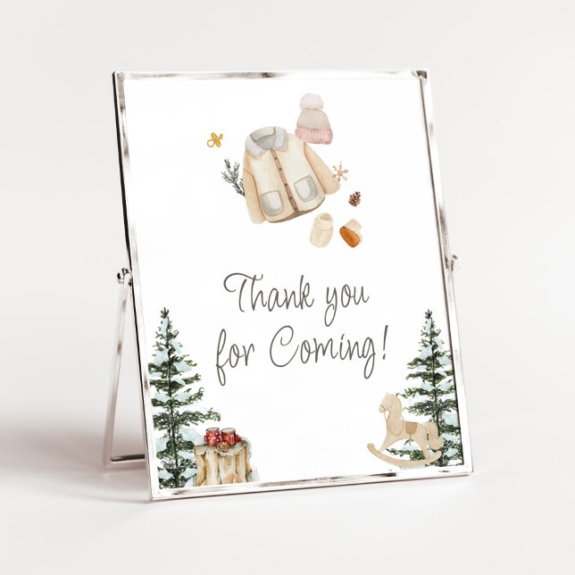 Poster Roupas de inverno Frio Fora Obrigado por vir (Merry Little Winter Baby Clothes Baby Shower Thank you for Coming Sign)