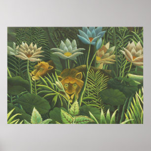 Poster Rousseau Jungle Tropical Lion Art Print Foliage