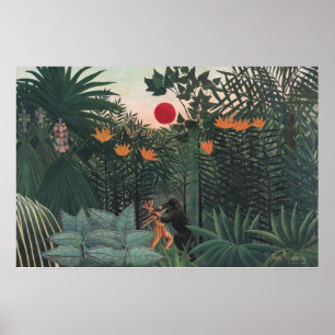 Poster Rousseau - Paisagem Tropical, Índio e Gorila