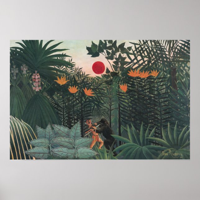 Poster Rousseau - Paisagem Tropical, Índio e Gorila (Frente)