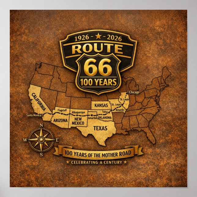 Poster Route 66 Centennial Vintage Map Design (Frente)