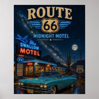 Route 66 Midnight Motel Blue Swallow Vintage Retro