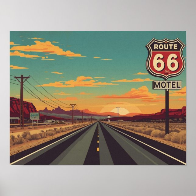 Poster Route 66 Vintage American Road Trip Art (Frente)
