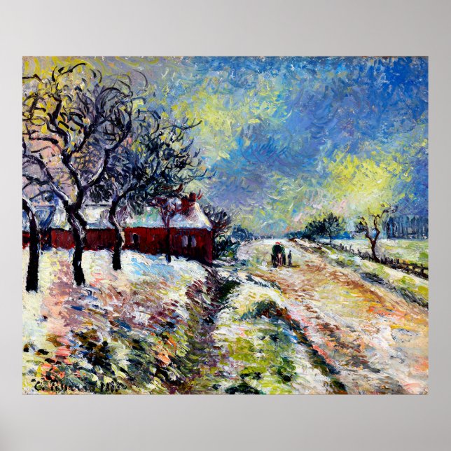 Poster Route Enneigée avec maison, environs d'Éragny 1885 (Frente)