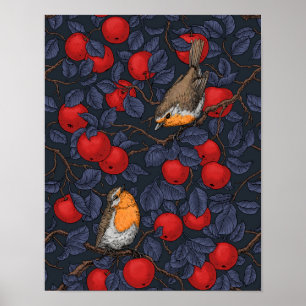 Poster Rouxinóis na macieira/azul e vermelho