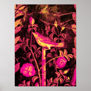 Poster ROUXINOL COM ROSAS, Rosa Fuchsia Preto Amarelo