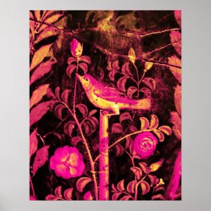 Poster ROUXINOL COM ROSAS, Rosa Fúcsia Preto Amarelo