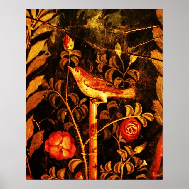 Póster ROUXINOL COM ROSAS, Vermelho Preto Amarelo (Frente)