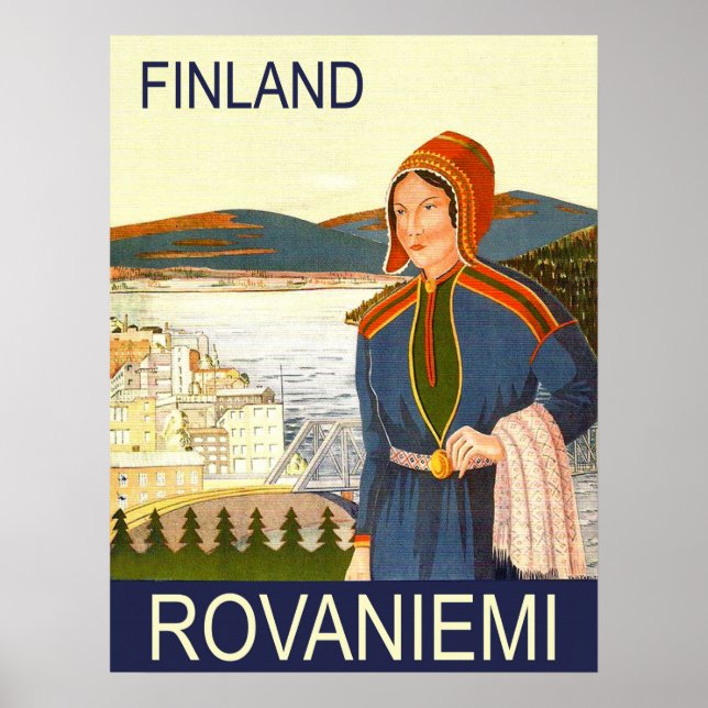 Poster Rovaniemi, Finlândia, mulher na costa (Frente)