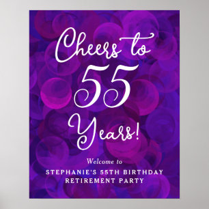 Poster Roxo Cheers até 55 anos Aposentação de Aniversário