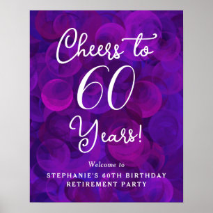 Poster Roxo Cheers até 60 anos Aposentação de Aniversário