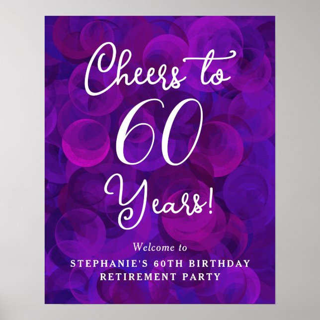 Poster Roxo Cheers até 60 anos Aposentação de Aniversário (Frente)