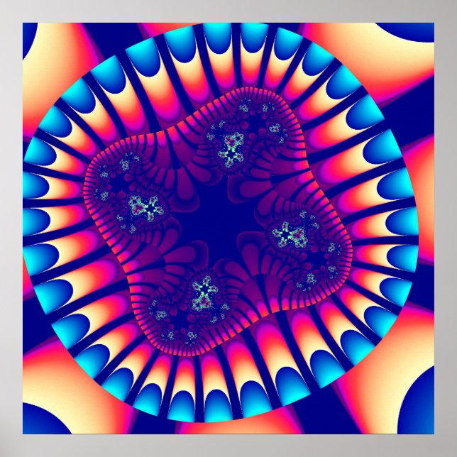 Póster Roxo Colorido, Rosa e Azul Claro Fractal (Frente)