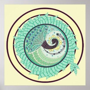 Poster roxo da arte do pavão de Nouveau
