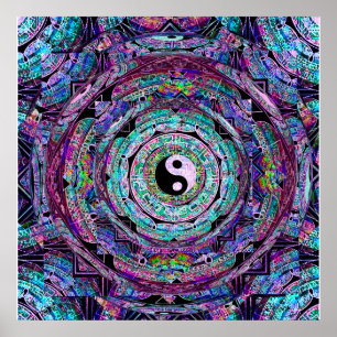 Póster Roxo da mandala de Yin Yang