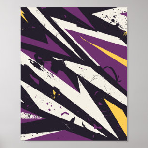 Poster Roxo Dinâmico e Abstrato Geométrico Amarelo