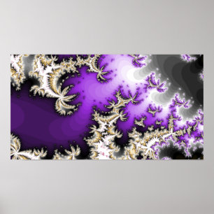 Poster Roxo, Dourado, Fractal Prateado