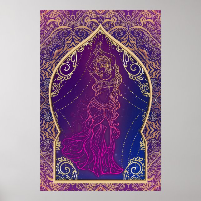 Póster Roxo & Dourado Glam Dança do Ventre Marroquina Ára (Frente)