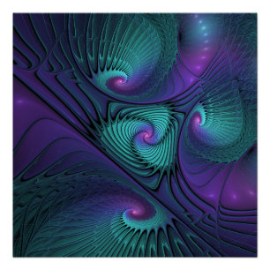 Póster Roxo encontra Arte Fractal abstrato Turquesa moder