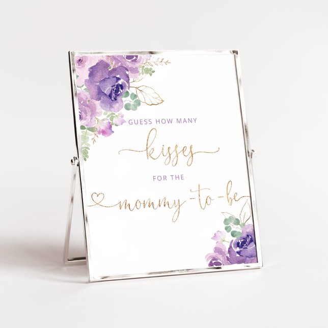 Poster Roxo floral quantos beijos para a futura mamãe (Criador carregado)
