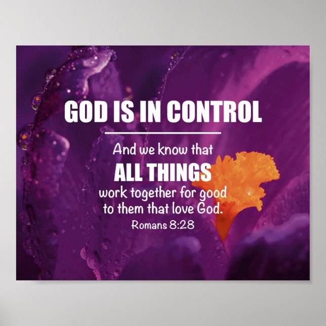 Poster Roxo Floral ROMANS 8:28 Christian (Frente)