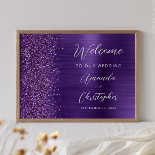 Poster Roxo Glam Glitter Script Casamento Bem-Vindo