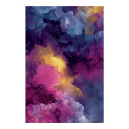 Póster Roxo Magenta Ouro Tinta Alcoólica Nebulosa Fluxo