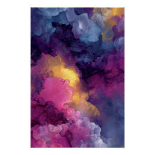 Póster Roxo Magenta Ouro Tinta Alcoólica Nebulosa Fluxo