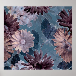 Poster Roxo Monocromático: Floral Aquarela Sem Costura