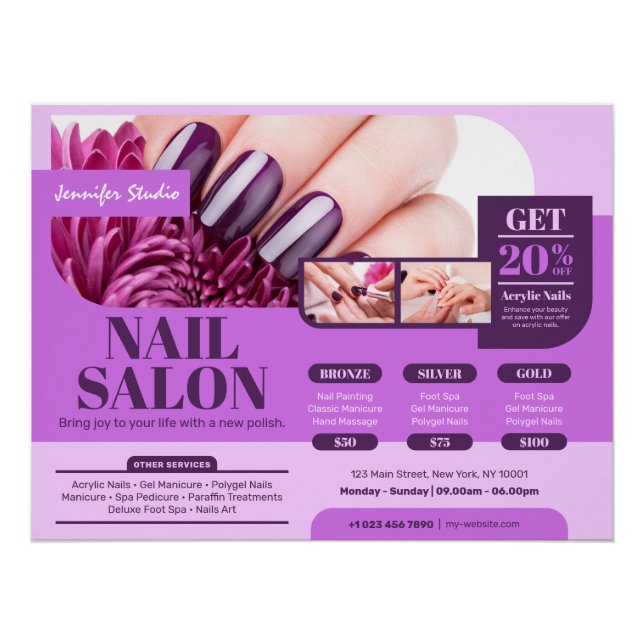 Póster Roxo Nail Salon, Makeup Artist Glossy Poster (Frente)