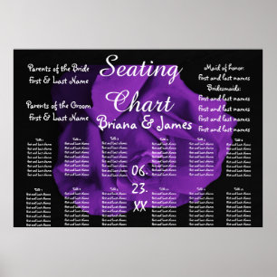 Póster Roxo nupcial do noivo da noiva da carta do assento