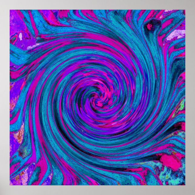 Poster Roxo Quente, Roxo e Azul Abstrato Retro Redemoinho (Frente)
